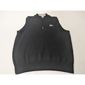 Peter Millar Vest Sz Large Black Prairie Dunes 100% Merino Wool Golf Quarter Zip